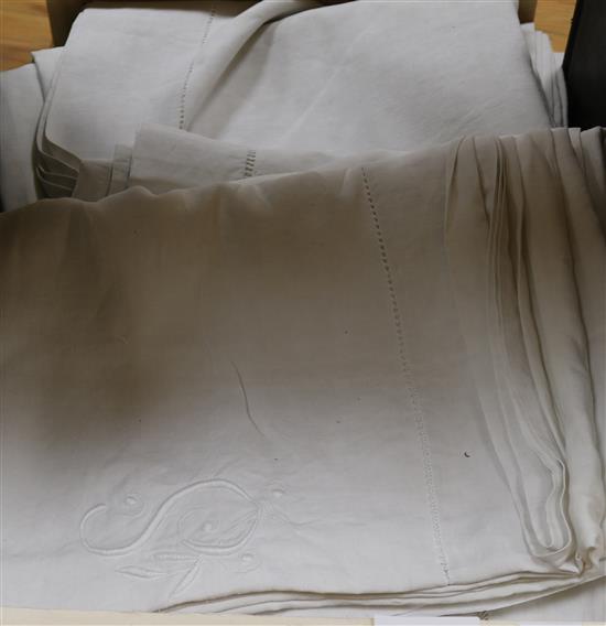 Six French provincial monogrammed linen sheets